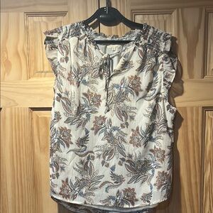 MELLODAY Floral Print Blouse - Cream and Blue